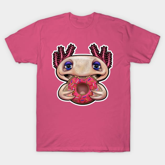 SNAX Axolotl eating doughnut T-Shirt by SilverBaX